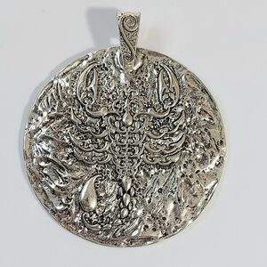 Large Round Silver Scorpio Scorpion Pendant